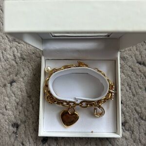 Pierre Cardin Gold Heart and Pearl Charm Bracelet